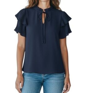 DKNY Ruffle Pleated Blouse Navy